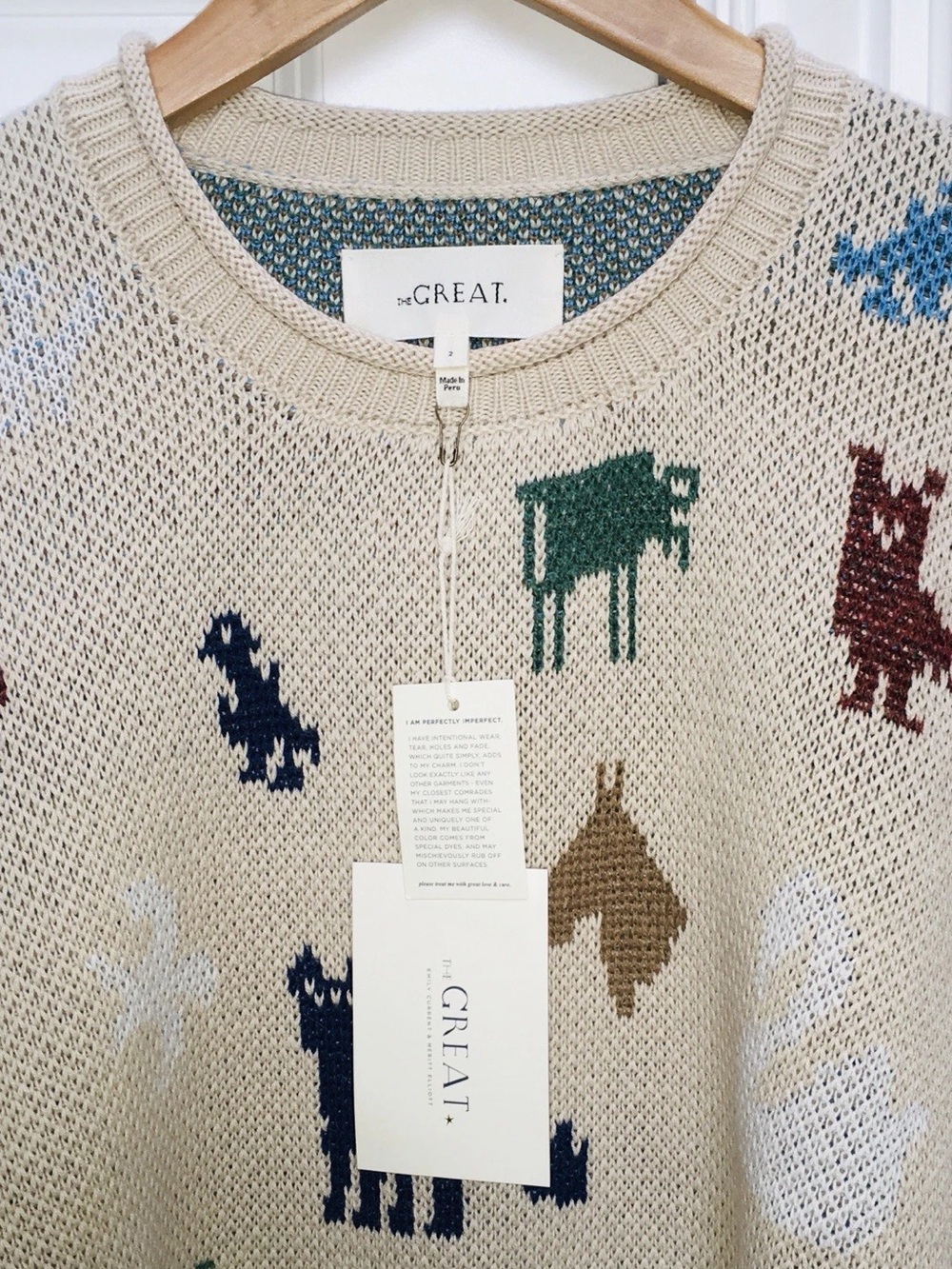The Great. Pictograph Roll Neck Pullover Sweater Cream NWT Size 2 $395. - Picture 8 of 9